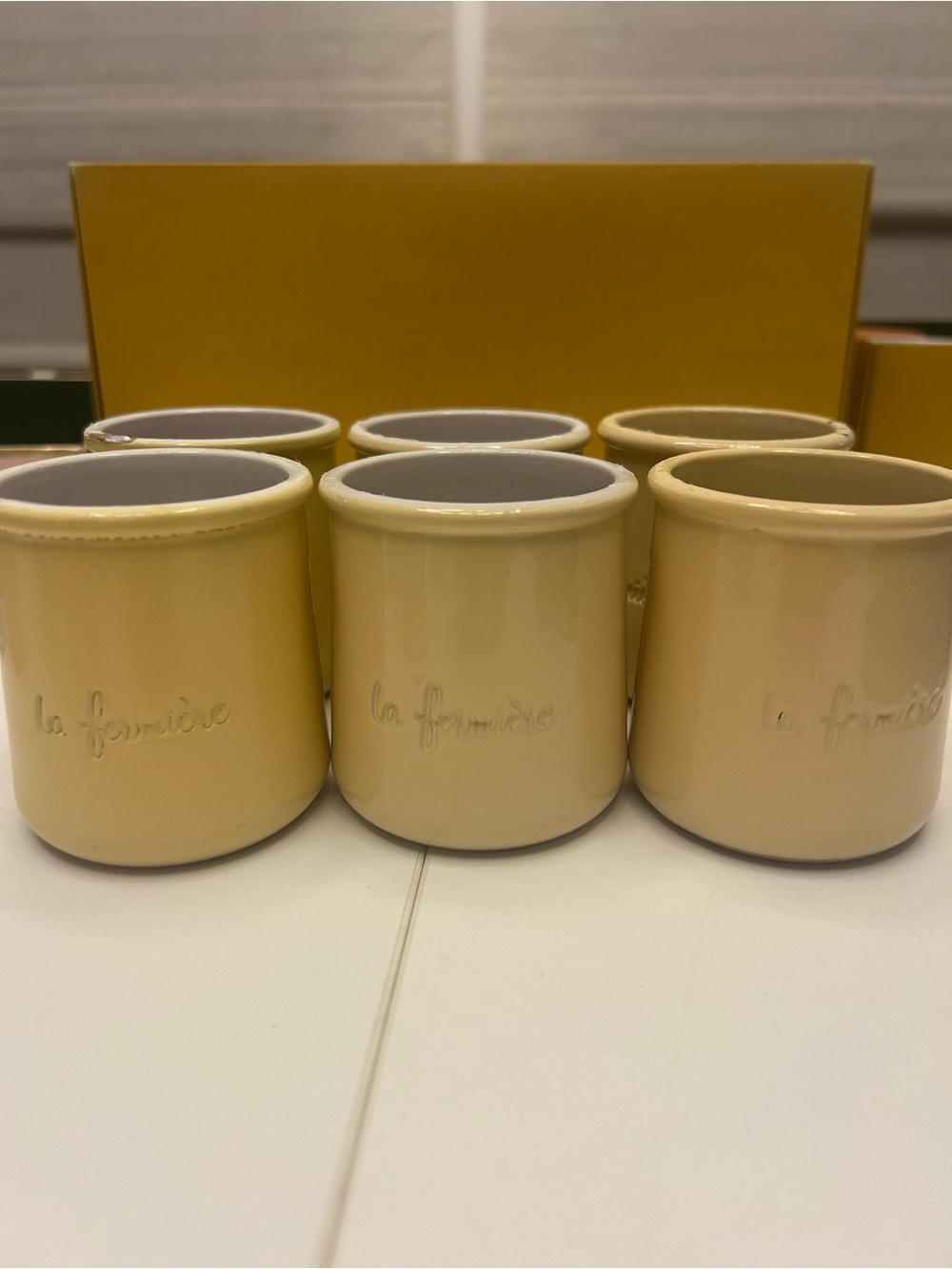 La Fermière Ceramic Yogurt Pots - Set of 6 in Yellow, Cream & Butter Yellow - Picture 2 of 3